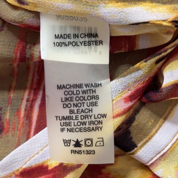 Blouse Top Two by Vince Camuto Brown Amber Burgundy Sheer Button Front LS Sz L - Picture 9 of 10